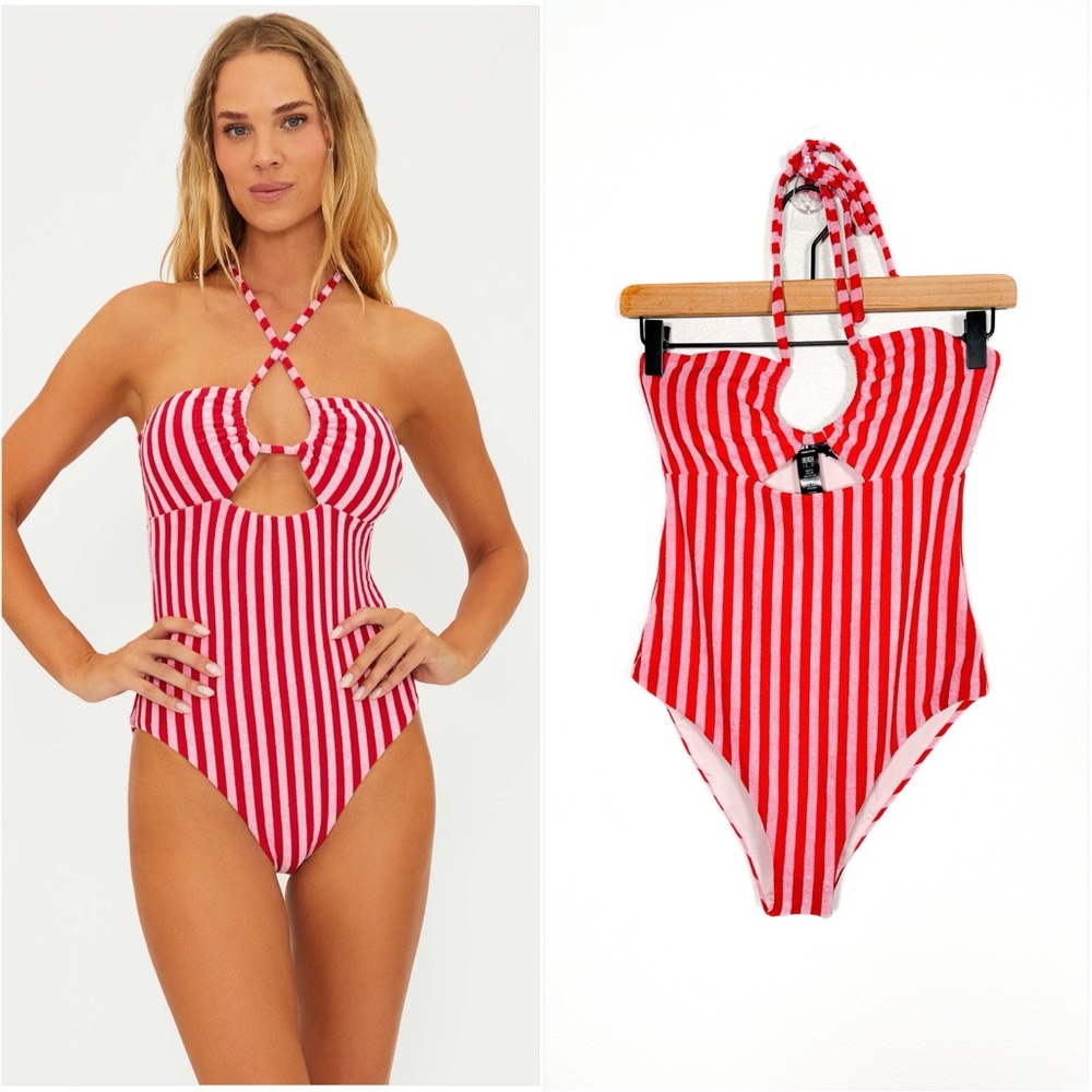 Beach Riot Phoenix One Piece Candy Cane Stripe Terry Size Small